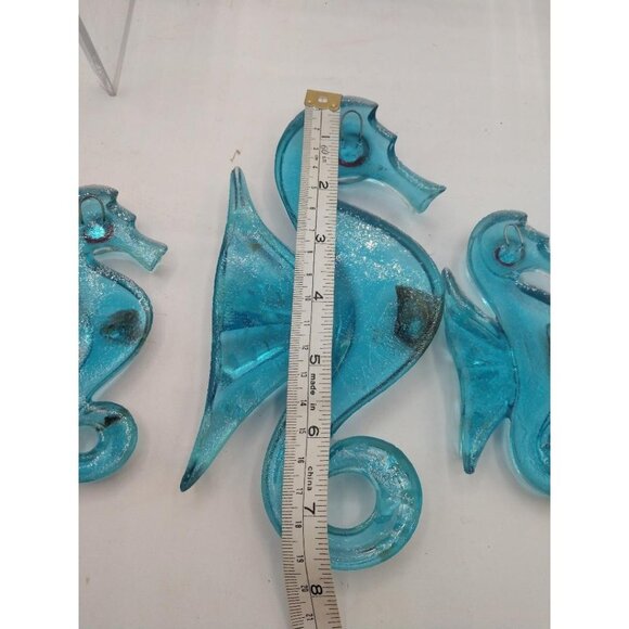Set of 3 Handcrafted Vintage MCM Acrylic Lucite Blue Glass Seahorse Wall Art Wit - Picture 6 of 6